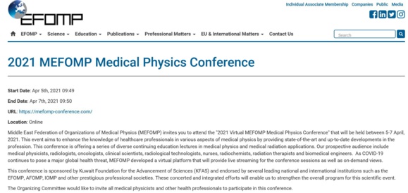 MEFOMP Conference publicized on EFOMP Website MEFOMP Conference publicized on EFOMP Website