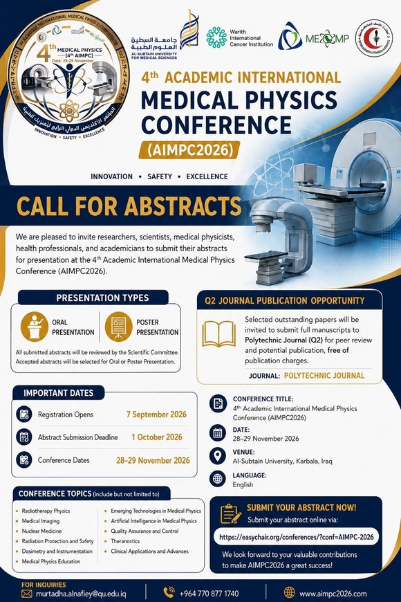 Call for Abstracts: 4th Academic International Medical Physics Conference (AIMPC2026) Call for Abstracts: 4th Academic International Medical Physics Conference (AIMPC2026)