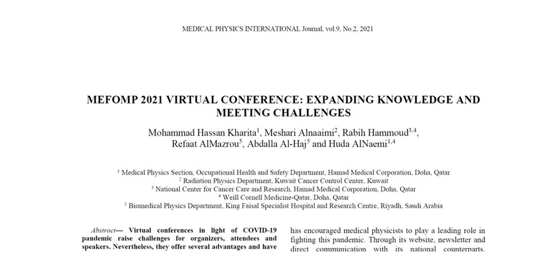 New Article About Virtual 2021 MEFOMP Conference Published in the MPI Journal