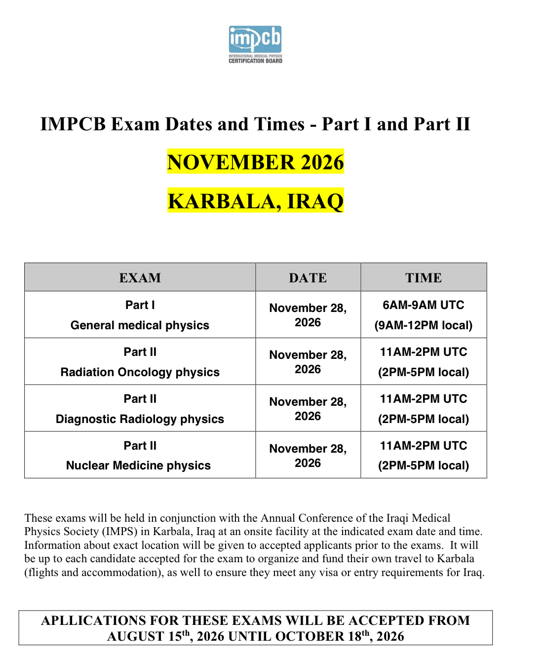 IMPCB Certification Examinations coming to Karbala, Iraq